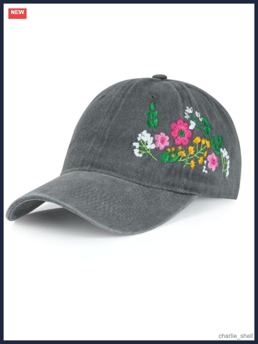HOVEOX Floral Embroidered Adjustable Baseball Cap Breathable Polyester Hat
